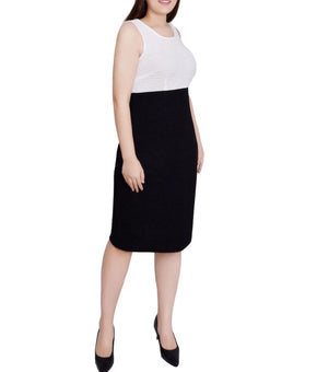 NY Collection Petite 1 Piece Textured Knit Dress Sleeveless Black White Size 10P