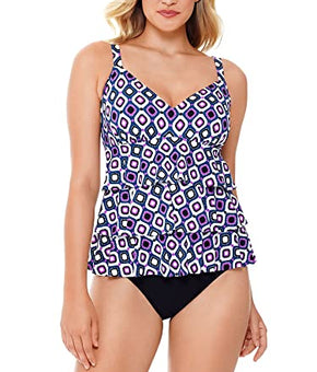 Swim Solutions Jewels Tiered Tummy Control One-Piece Swimsuit Purple Size 16