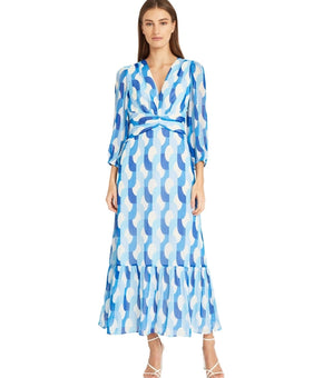 Donna Morgan Women's Geo-Print Maxi Dress Blue Size 4 MSRP $158