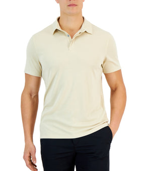 Alfani Men Regular fit Short Sleeve Polo Shirt Large Beige Solid Stretch