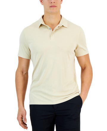 Alfani Men Regular fit Short Sleeve Polo Shirt Large Beige Solid Stretch