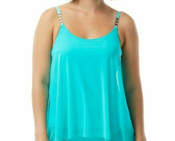 coco reef mesh-layer bra-sized tankini top aqua green womens Size 32C MSRP $96