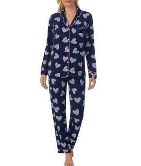 Cuddl Duds Knit Notch Collar Novelty Printed Pajama Set Blue Size M MSRP $69
