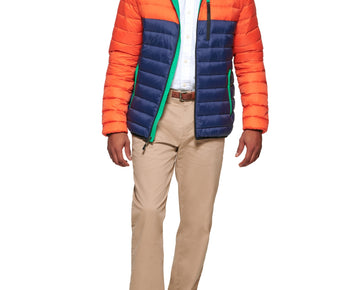 Club Room Men's Down Packable Quilted Puffer Jacket Size L Orange Blue