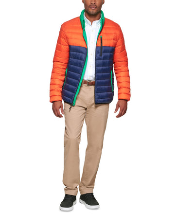 Club Room Men's Down Packable Quilted Puffer Jacket Size L Orange Blue