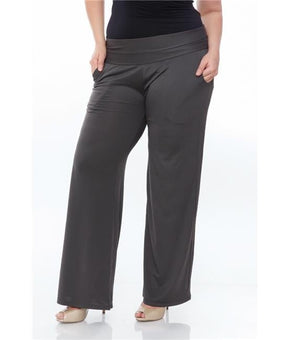 White Mark PS550-Charcoal Women Plus Size Solid Palazzo Pants Size 2XL