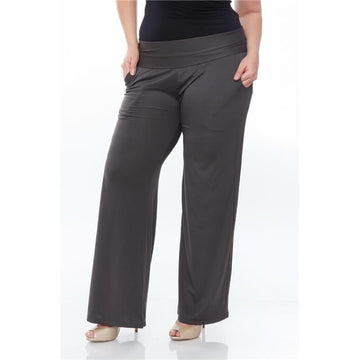 White Mark PS550-Charcoal Women Plus Size Solid Palazzo Pants Size 2XL