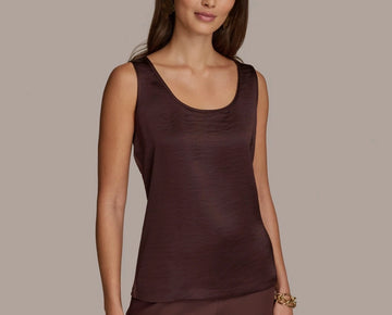 Donna Karan New York Women's Mixed-Media Scoop-Neck Top Brown Size L MSRP $69