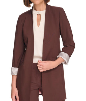 Calvin Klein Womens Petites Suit Separate Long Open-Front Blazer Brown Size 10P