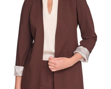 Calvin Klein Womens Petites Suit Separate Long Open-Front Blazer Brown Size 10P