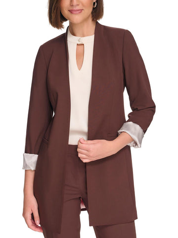 Calvin Klein Womens Petites Suit Separate Long Open-Front Blazer Brown Size 10P