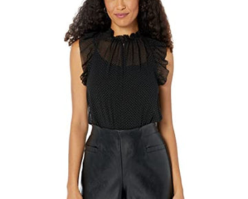 Michael Kors Dewdrop Ruffle Top Black Gold Size L