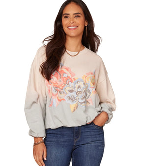 Democracy Crewneck Bubble Knit Crewneck Relaxed Top Beige Petite Size PXL $78