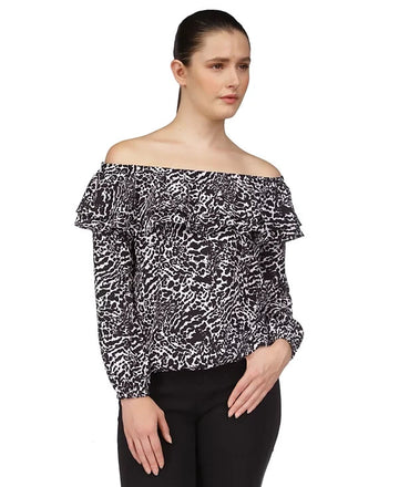 Michael Kors Women's Animal-Print Off-The-Shoulder Top Black Size XS MSRP $88