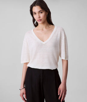 Calvin Klein Women Short Sleeve Linen Blend Lightweight Top Cream Size S $109