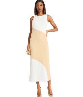 Donna Morgan Women Sleeveless Colorblocked A-Line Dress Cream Ivory Size 16 $128
