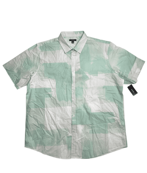 Alfani Painted Blocks Regular Fit Button Up Short Sleeve Shirt Green 2Xl 2XL