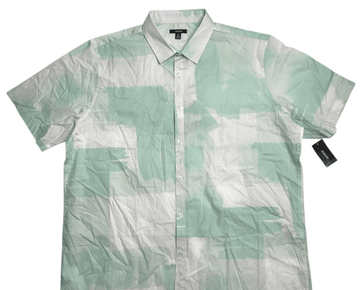 Alfani Painted Blocks Regular Fit Button Up Short Sleeve Shirt Green 2Xl 2XL