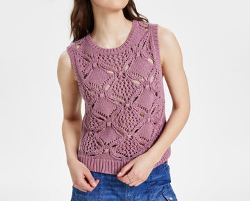 Lucky Brand Women's Diamond Crochet Cotton Sweater Vest Purple Size S MSRP $90