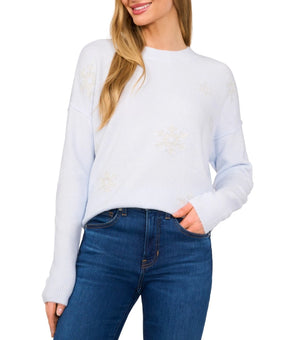 CeCe Women's Snowflake Intarsia Long-Sleeve Sweater Light Blue Size L MSRP $79