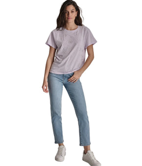 DKNY Jeans Women's Scattered-Dome-Studs Boxy 100% cotton T-Shirt Purple Size XS