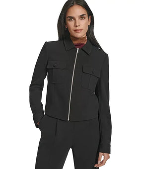 Calvin Klein Womens Zip-Front Collared Jacket Black Size 10 MSRP $159