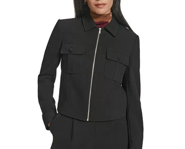 Calvin Klein Womens Zip-Front Collared Jacket Black Size 10 MSRP $159