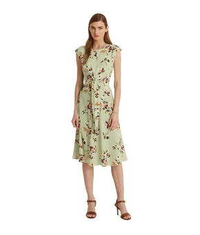 Lauren Ralph Lauren Polyester Floral Cap Sleeve Dress Sage Green Size 6 $145