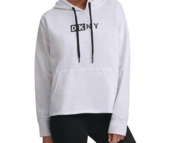 Dkny womens Sport Logo Hooded Cotton Sweatshirt white Size M MSRP $70