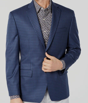Michael Kors Mens ClassicFit Navy Plaid Check Sport Coat Size 42 Long MSRP $295