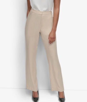DKNY Women's Pinstriped Modern-Fit Straight-Leg Pants Beige Size 8 MSRP $99