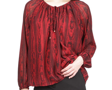 Michael Kors Women's Moire Tie-Neck Dressy Blouse, Red, Size M