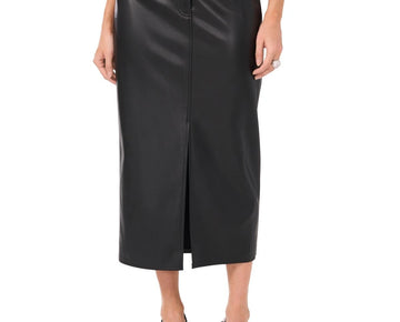 Vince Camuto Women's Faux-Leather Front-Slit Midi Skirt Black Size 14 MSRP $99
