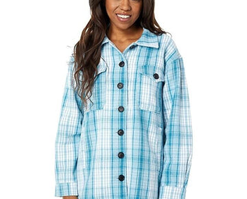 Lucky Brand Women's Oversized Plaid Shirt Jacket Size XL Blue/White MSRP $99