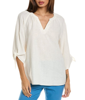 Jones New York womens Elbow Sleeve Linen-Blend Blouse, Size XS, White