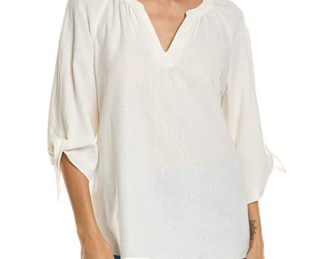 Jones New York womens Elbow Sleeve Linen-Blend Blouse, Size XS, White