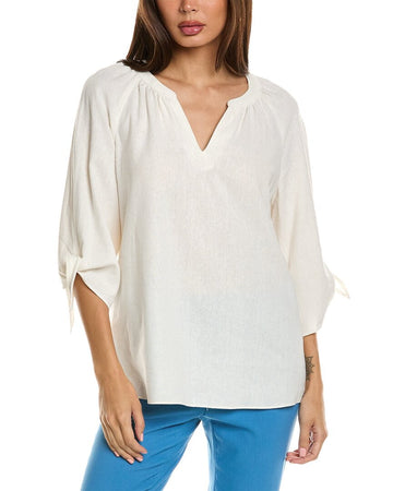 Jones New York womens Elbow Sleeve Linen-Blend Blouse, Size XS, White