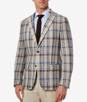 Ralph Lauren Men's Classic-Fit Ultraflex Stretch Linen Blazer Tan/Blue Size 42R