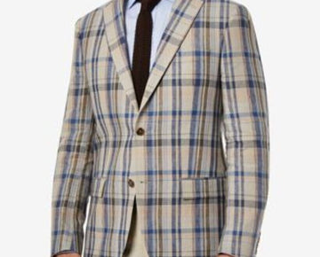 Ralph Lauren Men's Classic-Fit Ultraflex Stretch Linen Blazer Tan/Blue Size 42R