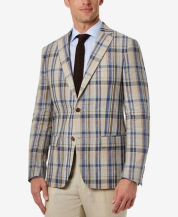 Ralph Lauren Men's Classic-Fit Ultraflex Stretch Linen Blazer Tan/Blue Size 42R