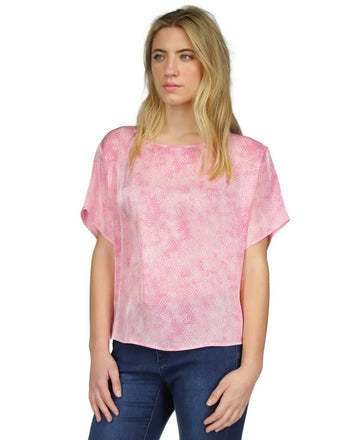 Michael Kors Women's Petal-Print Dolman-Sleeve Top Pink Size XL MSRP $110