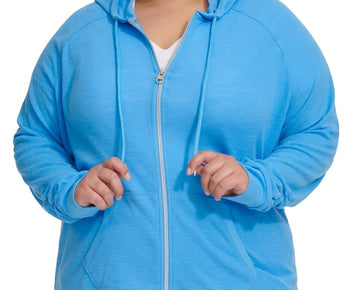 Calvin Klein Performance Ruched-Sleeve Zip Hoodie Blue Size 3X MSRP $59