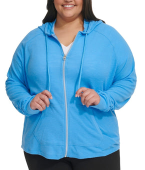 Calvin Klein Performance Ruched-Sleeve Zip Hoodie Blue Size 2X MSRP $59
