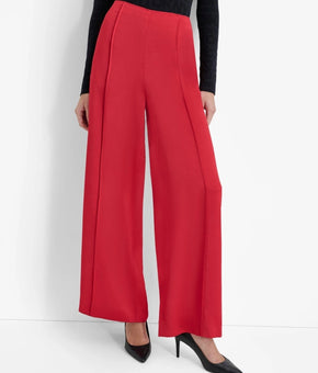 DKNY Women's High-Rise Wide-Leg Pintuck Pants Red Size 16 MSRP $99