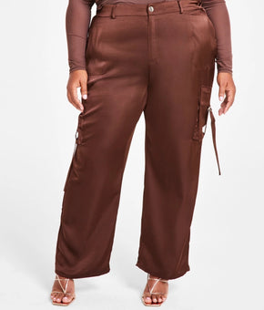 Nina Parker Trendy Plus Size 22W Straight-Leg Cargo Pants Brown MSRP $99