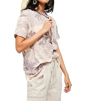 Free People Maybelle Tee Shirt Relaxed Camo Purple Cotton Modal Size S MSRP $78