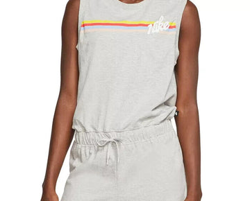 NIKE Women's Cotton Striped Romper Gray Size S MSRP $65