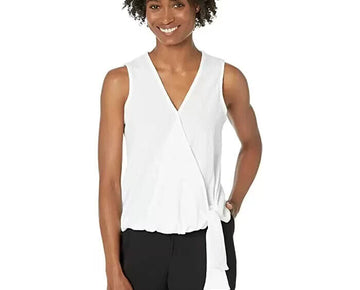 MICHAEL KORS Petite Sleeveless Wrap Tie Top White Size PM MSRP $78