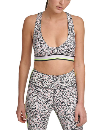 DKNY Sport Printed Low-Impact Sports Bra White Size XS MSRP $45