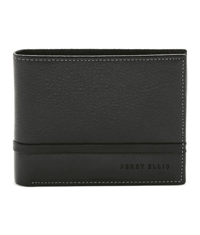 Perry Ellis Portfolio Men's Pebble Smooth Contrast Bifold Wallet Black